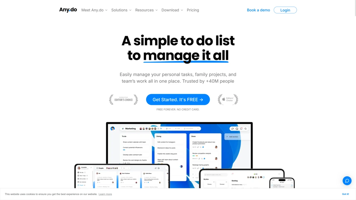 Any.do task list with recurring and location reminders