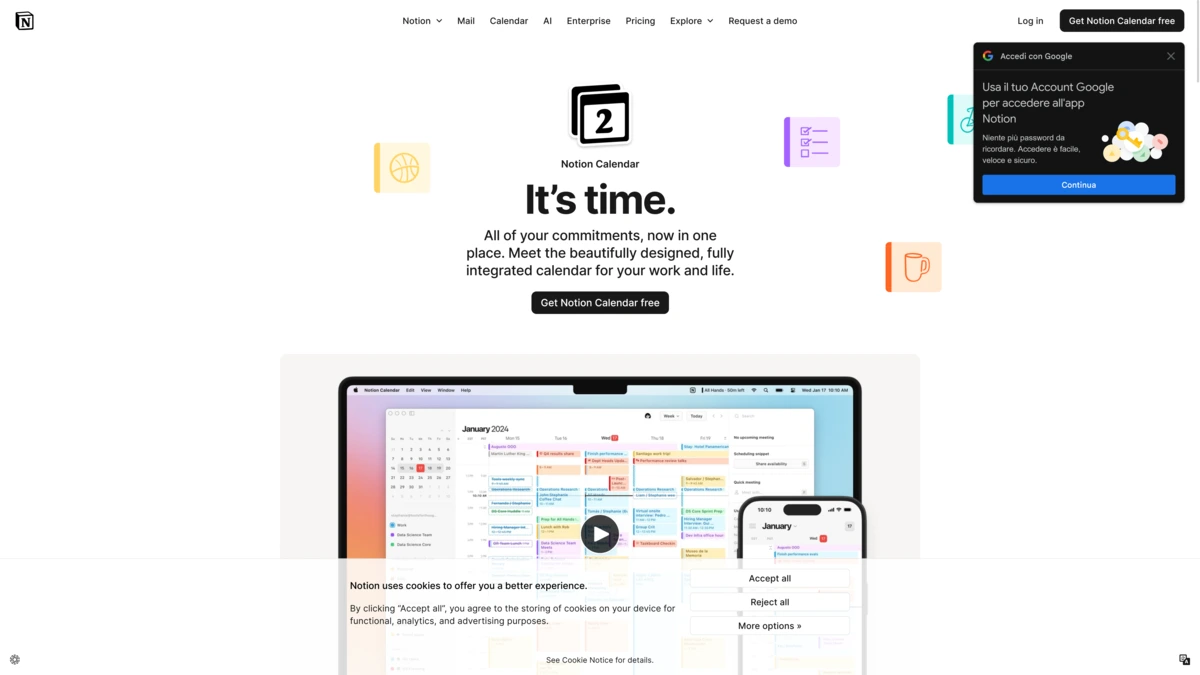 Notion Calendar showing events linked to a Notion database