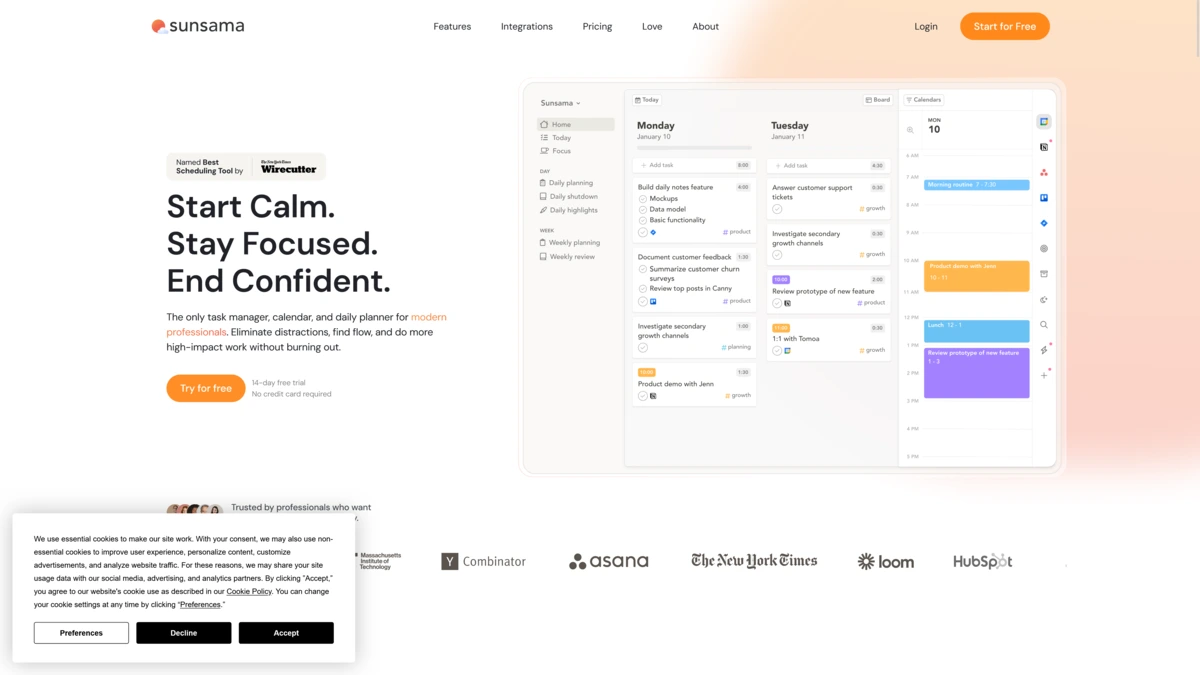 Sunsama daily planning with timeboxing and end-of-day shutdown